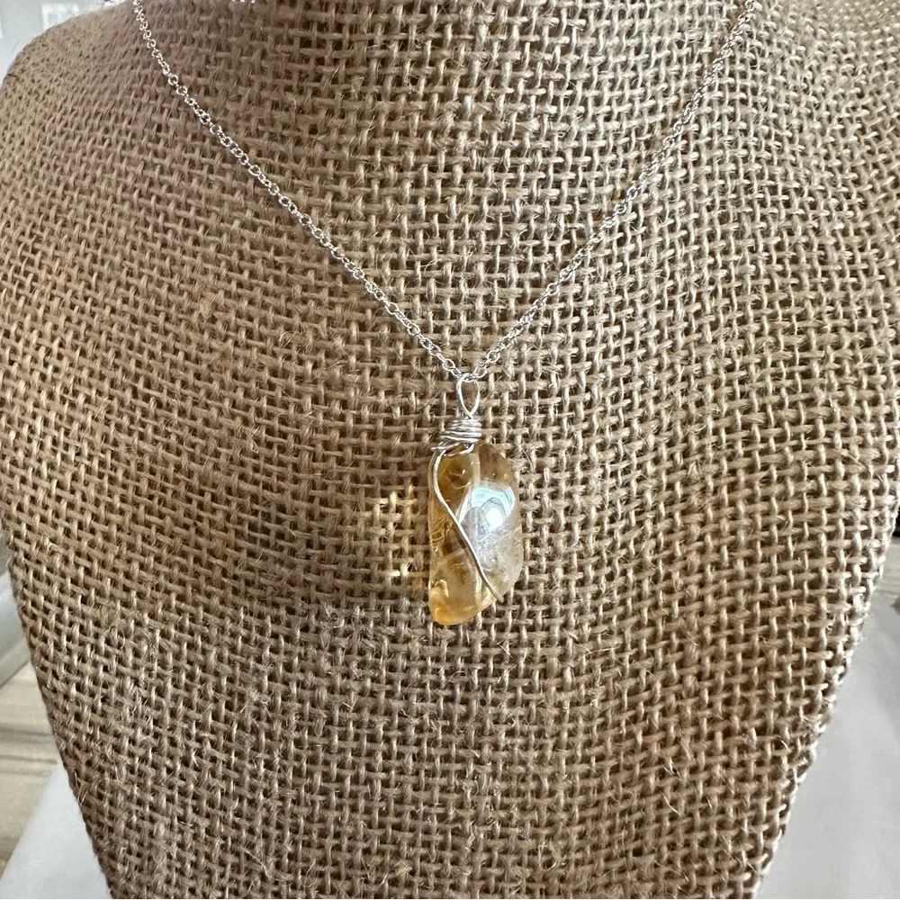 Hand crafted citrine nugget‎ witr wrapped silver plated wire